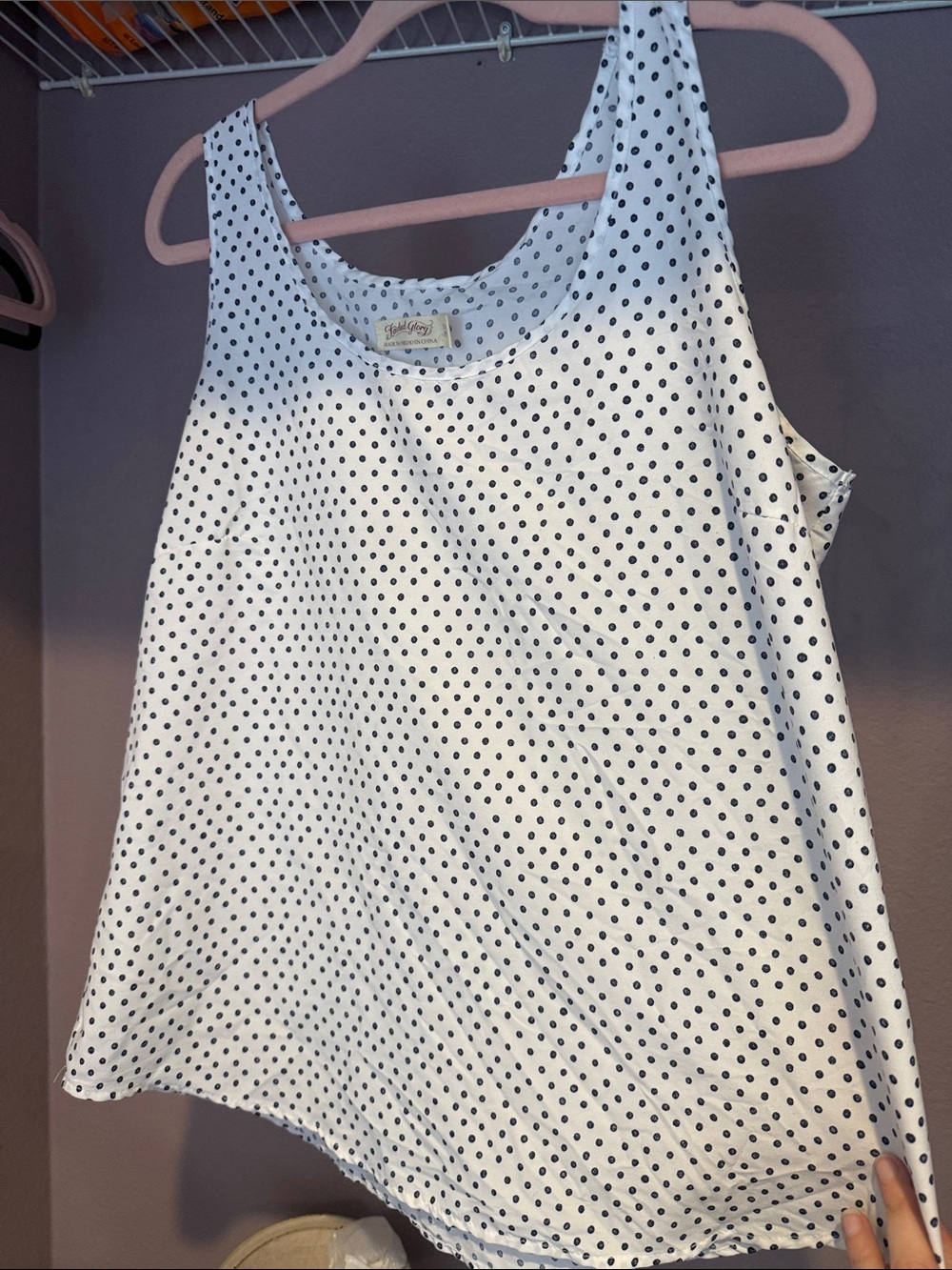 Faded Glory White Tank Top with Black Polka Dots